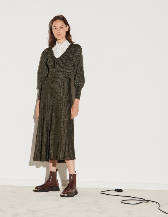 Long button-up dress in lurex knit
