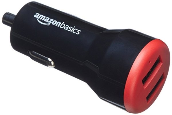 Dual-Port USB Car Charger for Apple & Android Devices - 4.8 Amp/24W, Black/Red