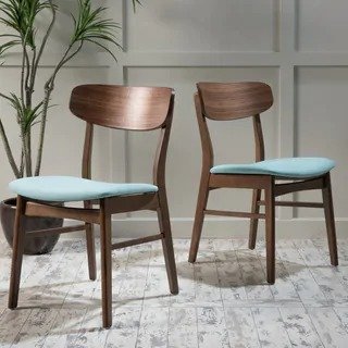Fabric-upholstered Wood Dining Chairs (Set of 2) by Christopher Knight
