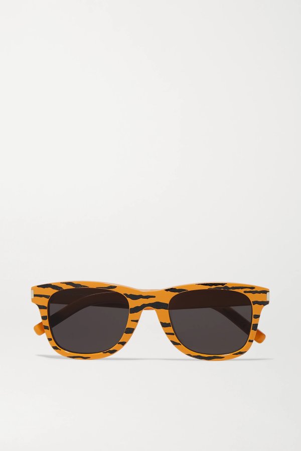 Square-frame tiger-print acetate sunglasses