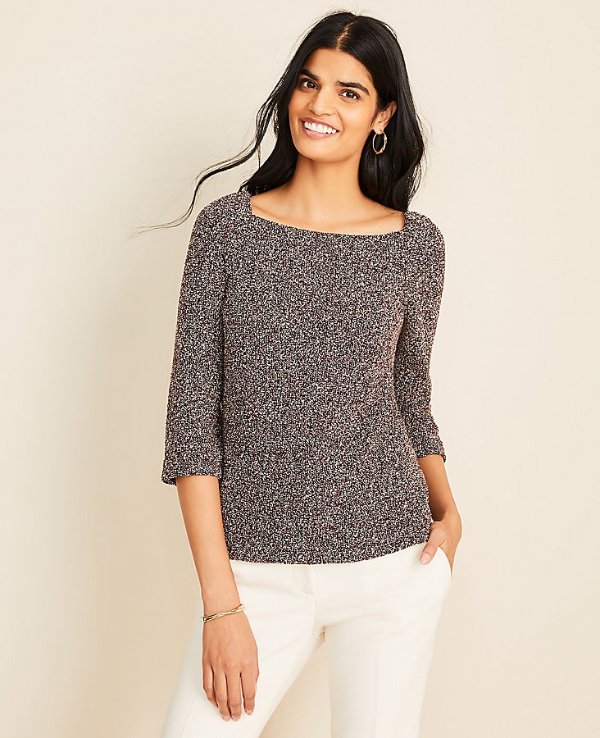 Boucle Puff Sleeve Square Neck Top | Ann Taylor