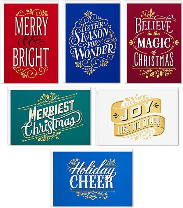 Boxed Christmas Cards Assortment, Merriest Christmas (6 Designs, 24 Cards with Envelopes)