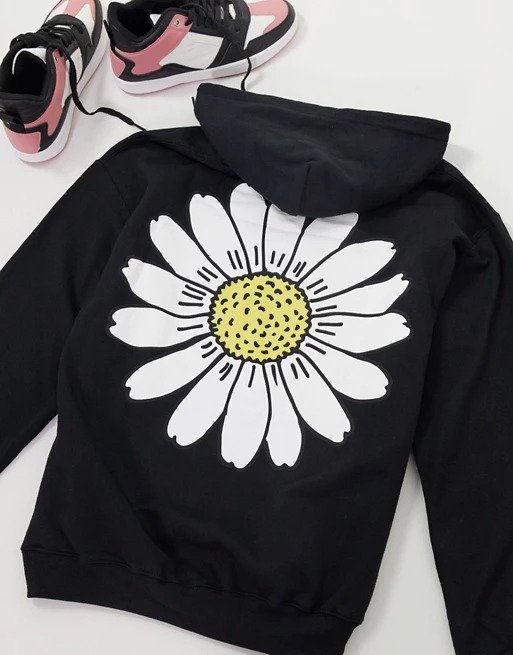 oversized hoodie with daisy print in black | ASOS