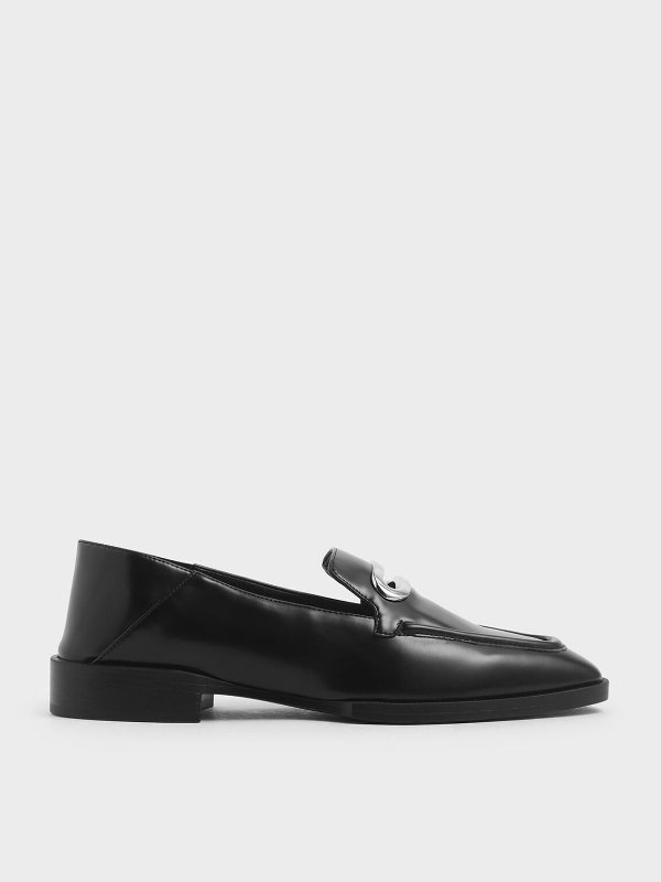 Metal Accent Step Back Penny Loafers