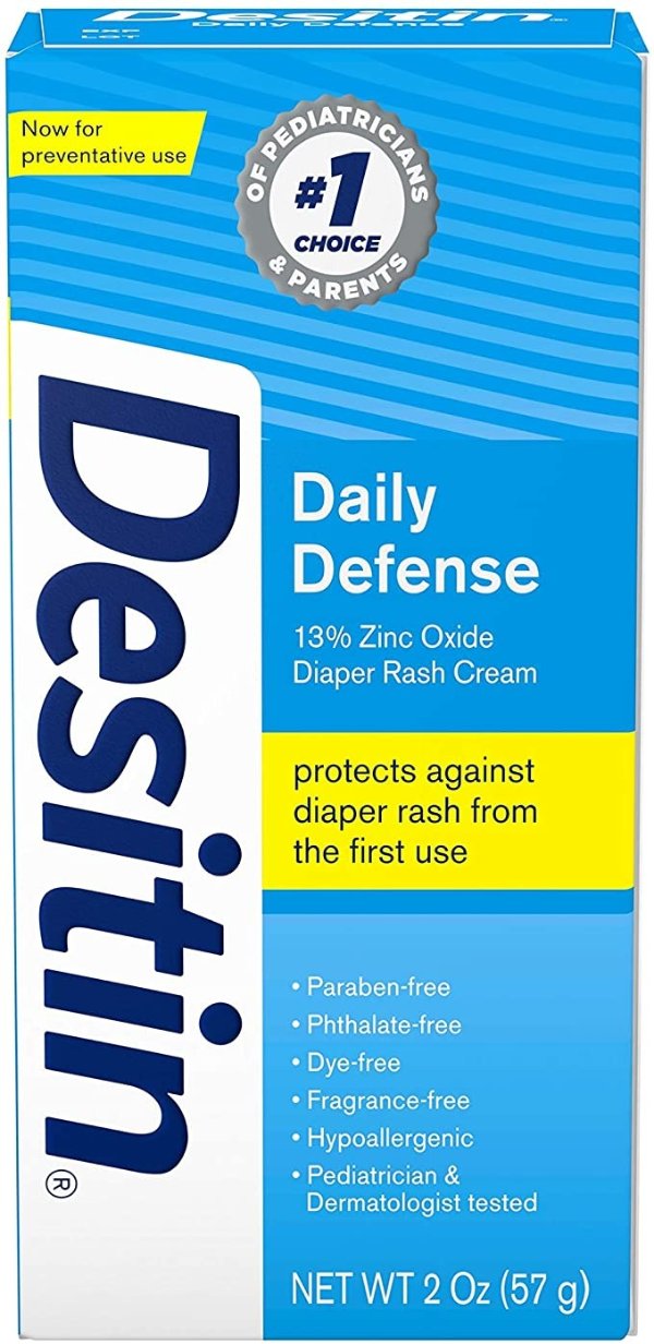 Daily Defense Baby Diaper Rash Cream with Zinc Oxide to Treat, Relieve & Prevent diaper rash, Hypoallergenic, Dye-, Phthalate- & Paraben-Free, Travel Size, 2 oz