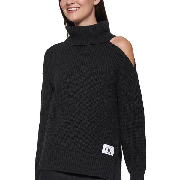 Cut-Out-Shoulder Turtleneck Sweater
