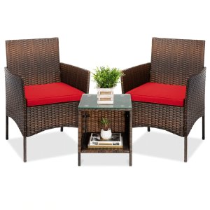 Best Choice Products 3-Piece Outdoor Patio Wicker Bistro Set w/ Side Storage Table