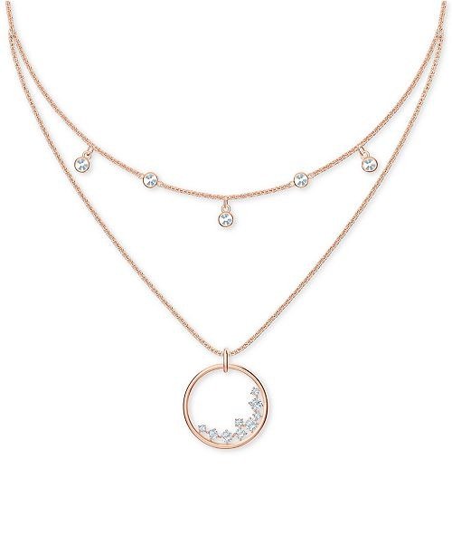 Rose Gold-Tone Crystal Circle Layered Pendant Necklace, 13" + 2" extender