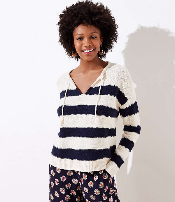 Striped Split Neck Sweater | LOFT