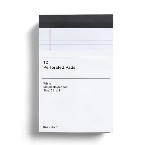 Baseline Notepads, Narrow Ruled, White, 50 Sheets/Pad, 12 Pads/Pack