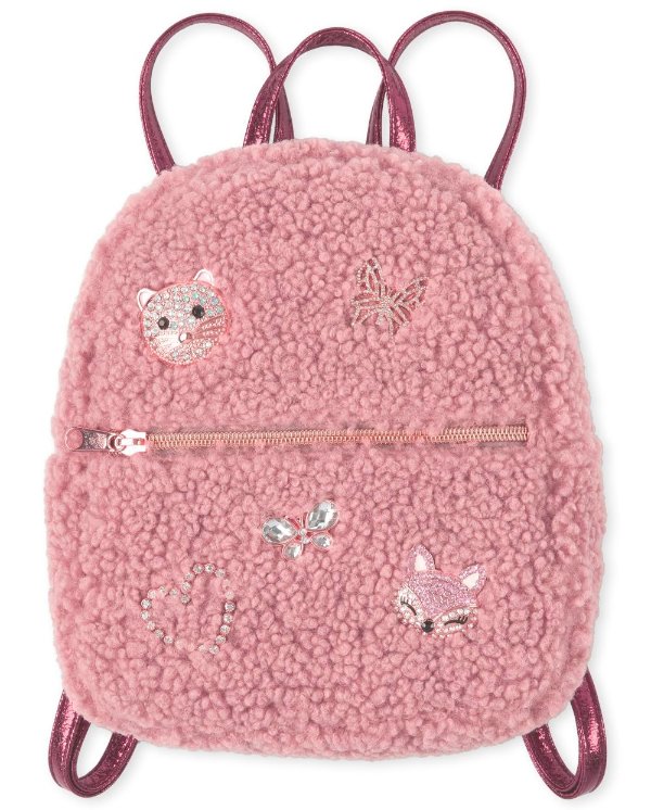 Girls Jeweled Critter Sherpa Mini Backpack