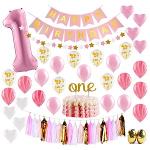 史低价：PartyHooman 宝宝生日派对装饰套装，气球、彩带都有