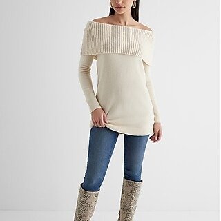 Ribbed Off The Shoulder Overlay Oversized Sweater