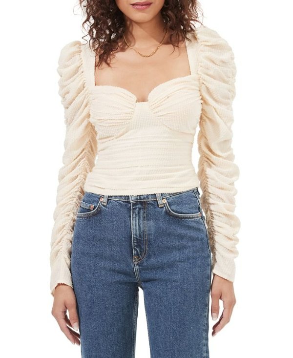 Caldwell Ruched Puffed-Sleeve Top
