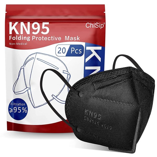 KN95 Face Mask 20 Pcs, 5-Ply Cup Dust Safety Masks, Breathable Protection Masks Against PM2.5 for Men & Women, Black