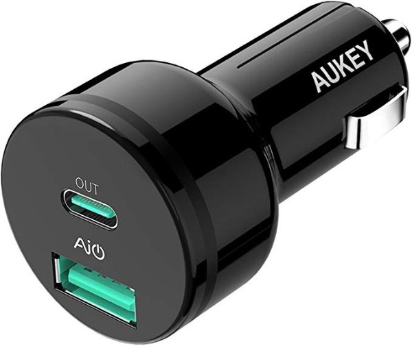 USB C PD Car Charger with 39W Output, 27W USB-C & 5V/2.4A Dual Port for Google Pixel 2/XL, MacBook, iPhone Xs/Max/XR/X, Nintendo Switch and More