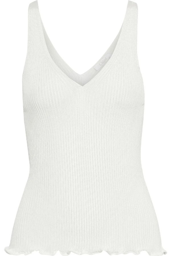 Ruffle-trimmed ribbed jersey tank