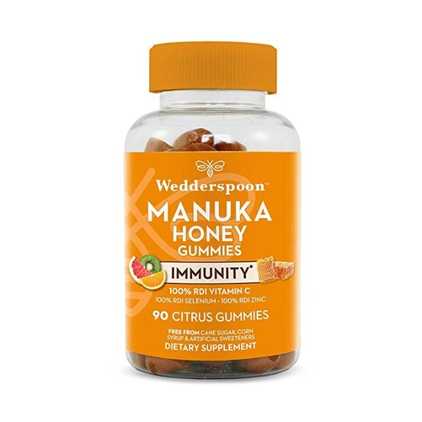 Manuka Honey Immunity Gummies, Vitamin C & Zinc Support, 90 Chewables, Tangy Citrus