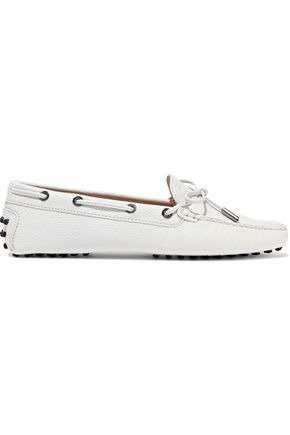 Bow-detailed textured-leather loafers