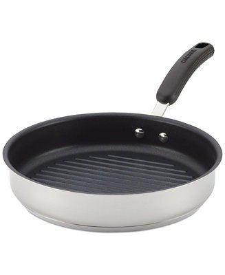Classic Hard-Anodized Aluminum Nonstick 10.25" Deep Round Grill Pan, Gray