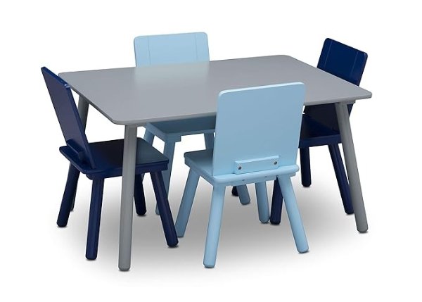 Kids Table and Chair Set (4 Chairs Included), Grey/Blue
