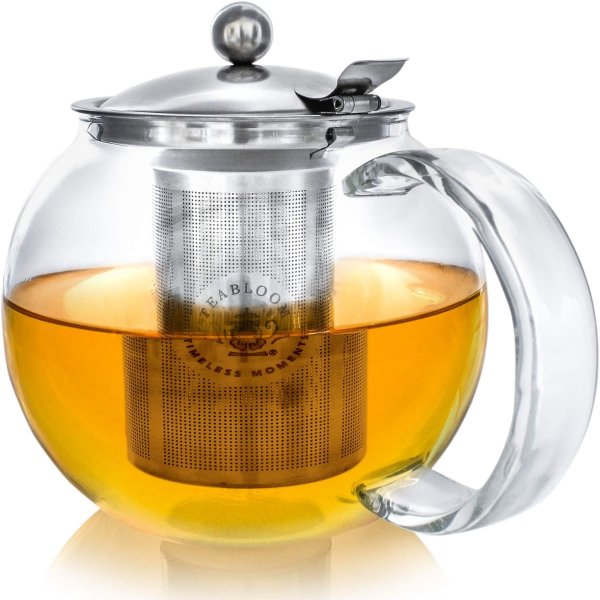Teabloom 大容量不锈钢茶滤玻璃茶壶 可在炉灶上加热