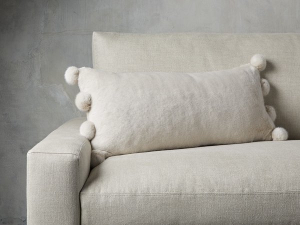 Faux Fur Pom Lumbar Pillow in Ivory