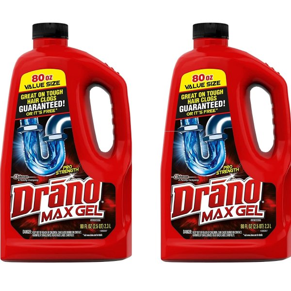 Max Gel Drain Clog Remover and Cleaner for Shower or Sink Drains, 80 oz, 2 pack
