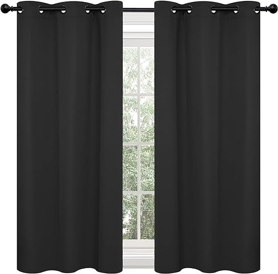 Black Blackout Curtains for Living Room, Room Darkening Thermal Insulated Window Curtain Panels, Short Drapes for Bedroom, 38 x 45 Inch, Set of 2
