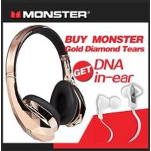 Monster魔声官网11/11 特惠，购全球限量版金色钻石之泪头戴式耳机，送白色DNA入耳式耳机