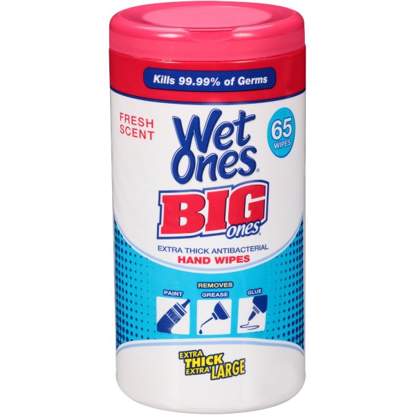 (2 pack) Wet Ones Big Ones Antibacterial Hand Wipes Canister, 65 Ct