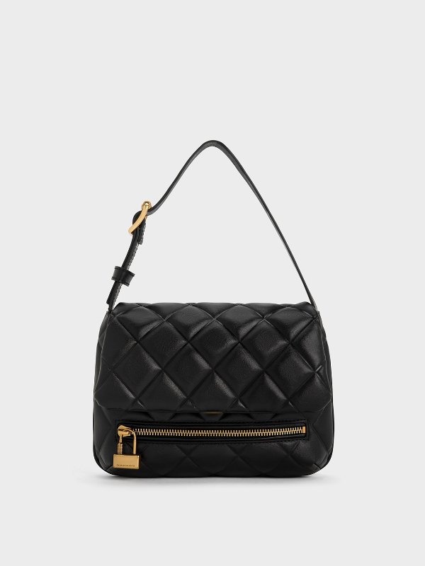 Swing Quilted Chain-Handle Bag - Black