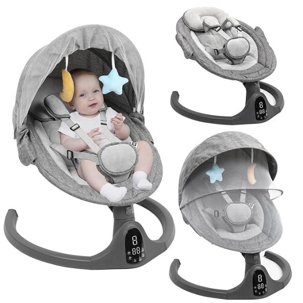 Baby Swing for Infants to Toddler,Electric Portable Baby Swing and Bouncer,Bluetooth Infant Swing for Newborn with Remote Control,10 Music,5 Speed,3 Seat Position,Baby Rocker for Baby 0-9 Month