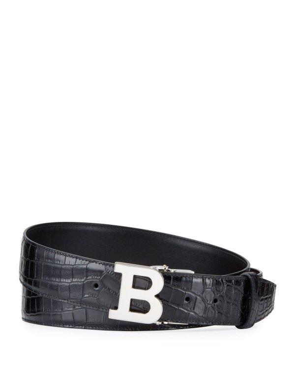 Men's B Buckle Stamped Croc Belt