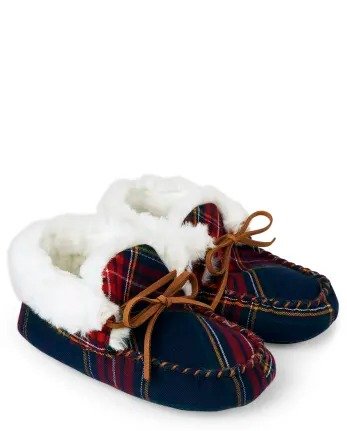 Unisex Plaid Sherpa Lined Flannel Moccasin Slippers - Gymmies | Gymboree