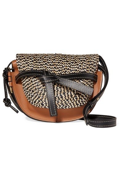 Gate small woven raffia and leather shoulder bag