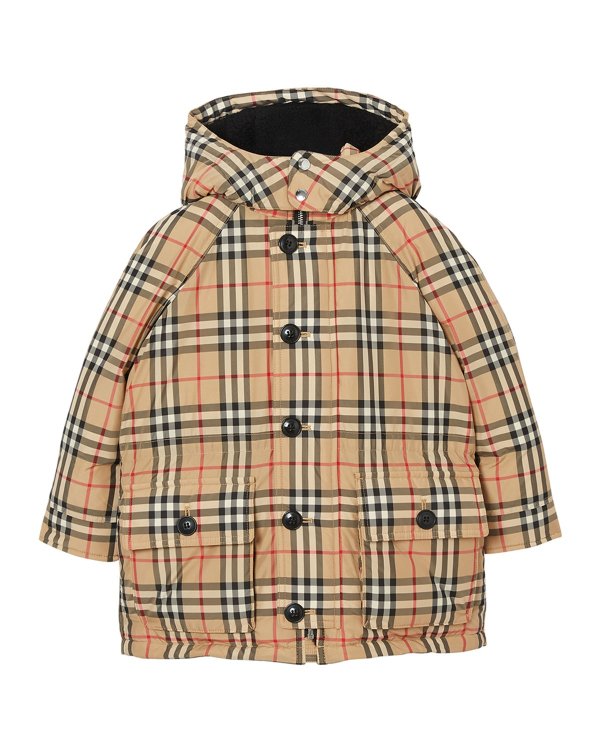 Girl's Jamir Check Puffer Coat, Size 3-14