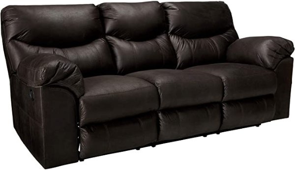 Signature Design by Ashley - Boxberg Contemporary Faux Leather Reclining Sofa - Pull Tab Reclining, Dark Brown