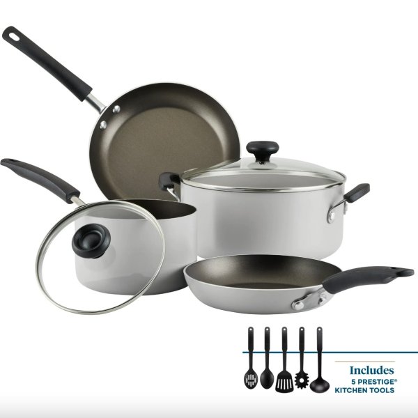 Easy Clean Aluminum Nonstick Cookware Pots and Pans Set,11-Piece, Silver