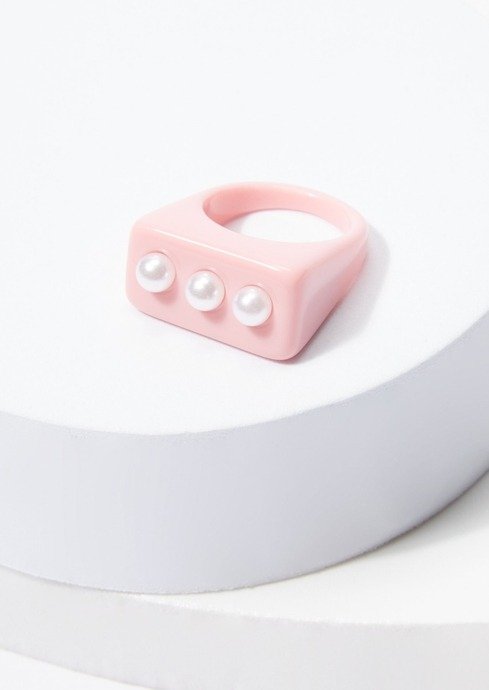 Pink Pearl Signet Acrylic Ring