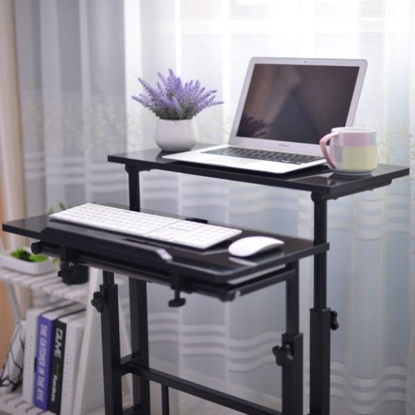 Multipurpose Home Office Computer Desk, Mobile Sit and Stand Desk, Workstation Desk, Black