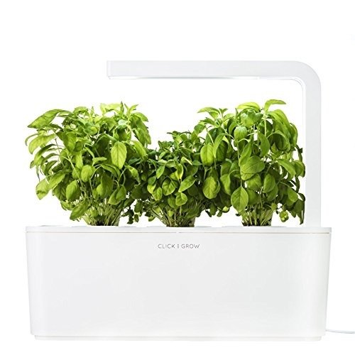 Click & Grow Indoor Smart Fresh Herb Garden Kit With 3 Basil Cartridges & White Lid | Self Watering Planter & Patented Nano-Tech Medium For Plant Growth