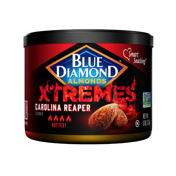 Almonds XTREMES Carolina Reaper Flavored Snack Nuts, 6 Oz Resealable Cans (Pack of 1)