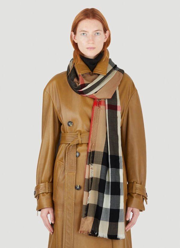 Lightweight Archive Check Scarf in Beige