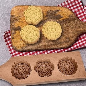 HYQO Wooden Cookie Molds for Baking - Moon Cake Molder
