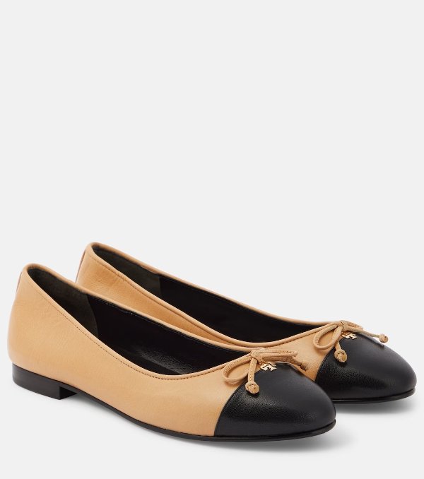 Bow-detail leather ballet flats