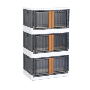 HAIXIN  Storage Bins with Lids - Collapsible Storage Bins, Clear Black Wardrobe Closet Organizer, 19 Gal Stackable Toy Storage