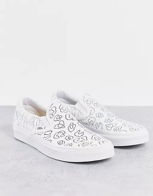 Classic Slip-On U-Paint sneakers in white leopard/zebra