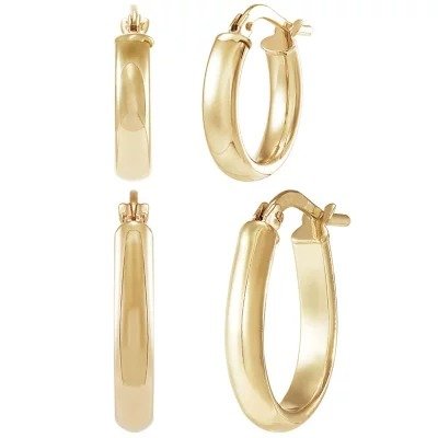 14K Gold Oval and Round Hoop Earring Set - Sam's Club
