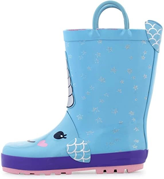 Kids Girl Boy Rain Boots, Waterproof Rubber Printed with Handles